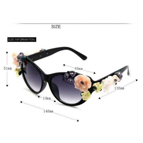 Retro Cat Eye Floral embellished Festival Sunglasses with UV protection lenses - Picture 2 of 6